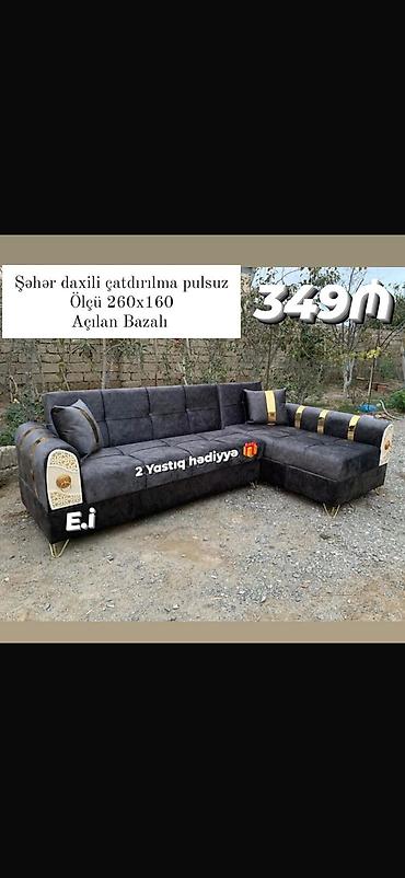Künc divanı – açılan bazalı model - Ölçü: 260x160 sm - Rəng: tünd boz