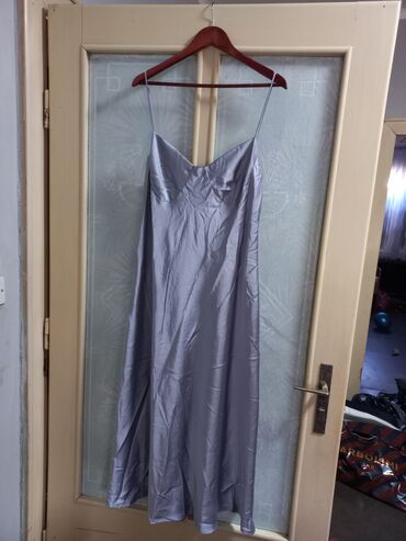 haljina zara: Siva satenska haljina na bretele, midi dužine, nova s etiketom