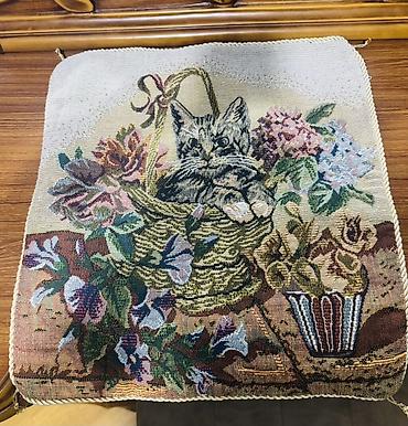 tekstil: Gobelen dekorativ yastıq üzlüyü - Dizayn: sepetin içində pişik və — 1