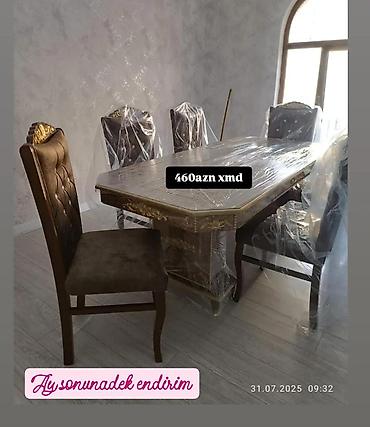 Masa və oturacaq dəstləri: Masa və 6 stul dəsti – Xmd • Komplekt: 1 yemək masası + 6 ədəd stul — 165