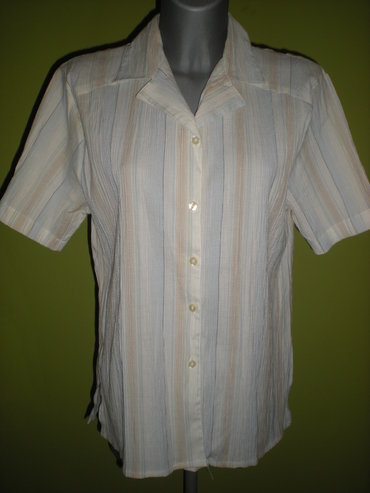 pantalone visoki struk: Bluza/košulja bluza u osnovi krem bele boje, sa pastelno plavim i bež