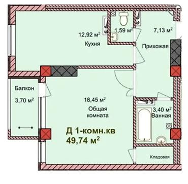 1 комната, 49 м², Мед Академия Элитка, 10 этаж, ПСО (под самоотделку) at lalafo.kg 1 комната, 49 м², Мед Академия Элитка, 10 этаж, ПСО (под самоотделку)