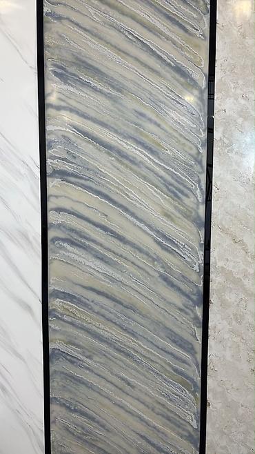 paslanmayan polad: Kvars kompozit (engineered stone) səthlər – açıq bej-boz tonlarda — 5