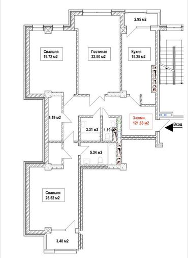 продаю квартиру 1 комн: 3 комнаты, 122 м², Элитка, 6 этаж, ПСО (под самоотделку)