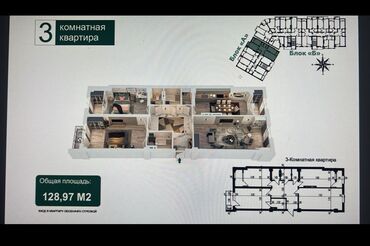 квартира под самоотделку: 3 комнаты, 129 м², Элитка, 9 этаж, ПСО (под самоотделку)