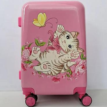 Rančevi, torbe i koferi: Dečji kofer na točkiće – pink, sa motivom mace i leptira - Tvrda ABS — 1