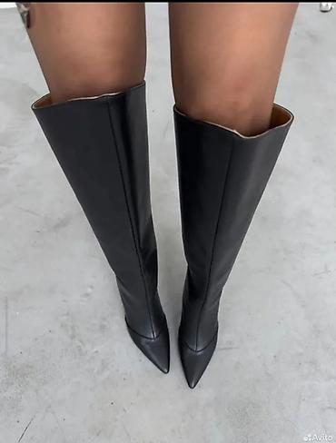 Сапоги: Qadın dizə qədər uzun çəkmə – stiletto dabanlı - Rəng: qara - Üst — 3