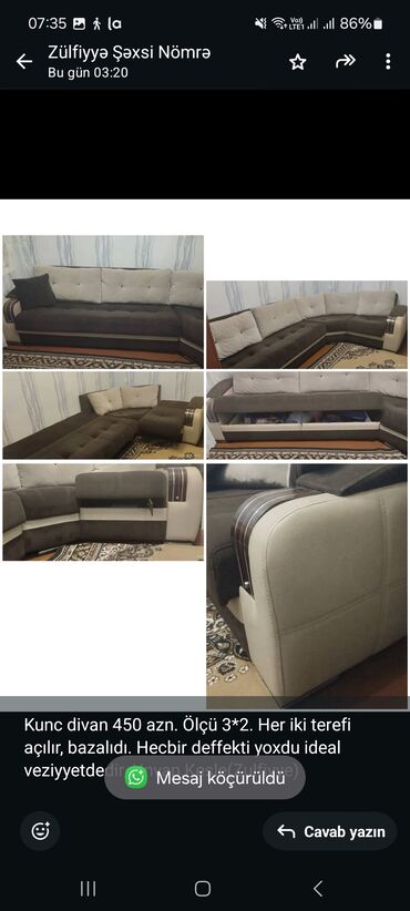 Mətbəx mebeli: Künc divan, İşlənmiş, Açılan, Bazalı, Çatdırılma yoxdur