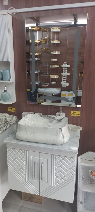 столешницы для ванной комнаты: Mərmər üslubunda əl yuyğunlu hamam mebeli seti - Üst hissə: ağ-mərmər