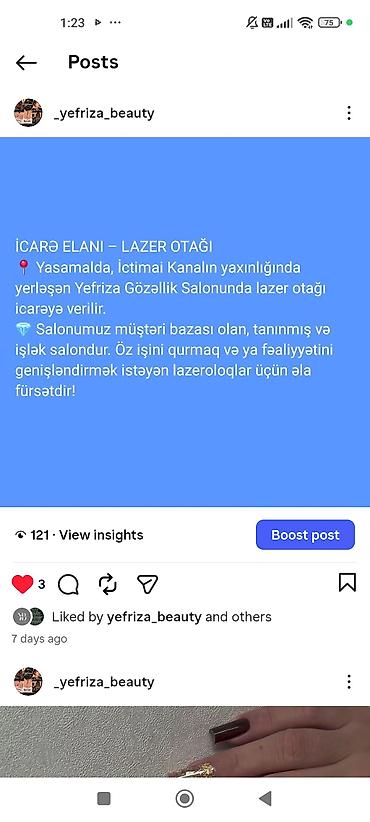 salon kiraye: İcarə – Lazer otağı Yer: Yasamal, İctimai Kanalın yaxınlığı, Yefriza — 1