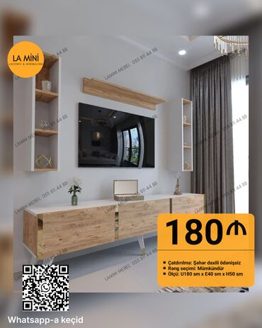 tv stend modelleri: Yeni, Düz TV altlığı, Polkalı, Laminat, Azərbaycan