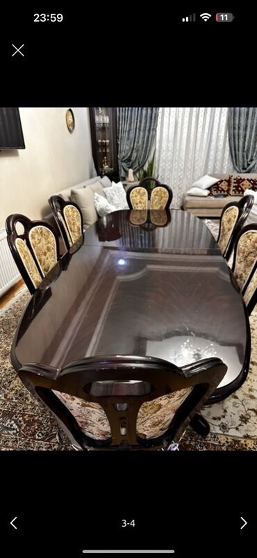 Masalar: Qonaq otağı üçün, Açılan, Oval masa, 6 stul