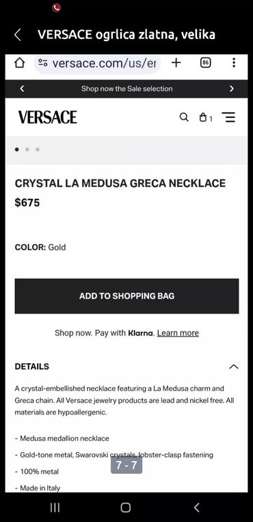 Ogrlice: Ogrlica sa priveskom, Versace, Materijal: Zlato — 9