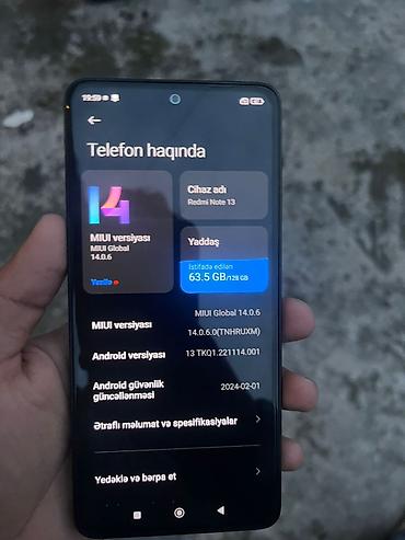 wifi modem satilir: Redmi Note 13, 128 GB, rəng - Qara, Barmaq izi, Sənədlərlə, İki sim kartlı — 4