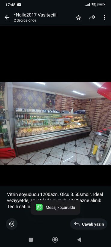 soyuducu satişi: Vitrin soyuducu 1200azn. Olcu 3.50smdir. Ideal veziyyetde, az istifade