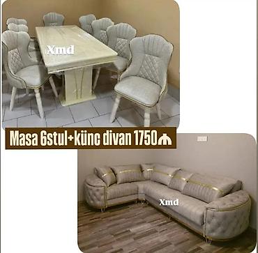 divan kreslo dəsti: Mebel dəsti: - Yemək masası + 6 ədəd stul - Künc divan Yemək dəsti: - — 1