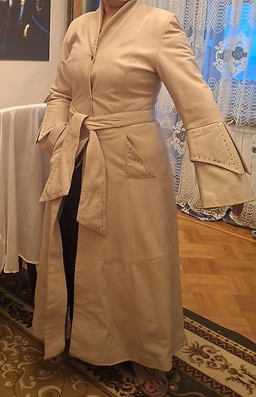 Plaşlar: Qadın uzun dəri palto/plasz̧ – bej rəng - Material: yumşaq dəri — 2