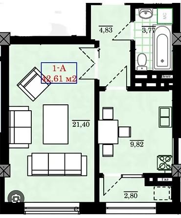 1 комната, 40 м², Джал-15 Элитка, 4 этаж, ПСО (под самоотделку)