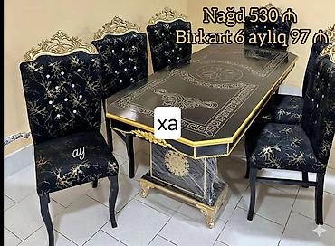 ag qara mebeller: Klassik üslubda yemək otağı dəsti - Dəst: 1 ədəd düzbucaqlı süfrə — 1