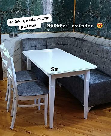 mdf mebel: Mətbəx üçün rahat künc dəsti - Komlekt: ağ rəngdə yemək masası, 2 — 1