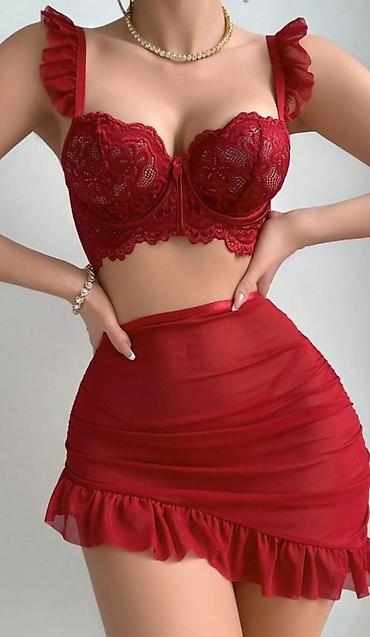 Qırmızı dəbdəbəli incə don–büstqalter dəsti - Rəng: qırmızı, parlaq at lalafo.az — 2 Qırmızı dəbdəbəli incə don–büstqalter dəsti - Rəng: qırmızı, parlaq — 2