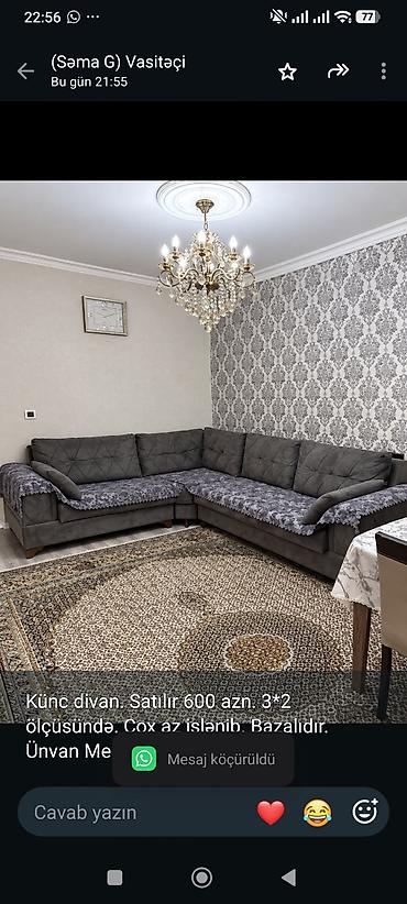 Künc divan. Satılır 600 azn. 3*2 ölçüsündə. Çox az işlənib. Bazalıdır lalafo.az -da Künc divan. Satılır 600 azn. 3*2 ölçüsündə. Çox az işlənib. Bazalıdır