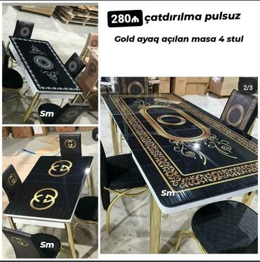 Masa və oturacaq dəstləri: Mətbəx üçün, Yeni, Açılan, Dördbucaq masa, 4 stul