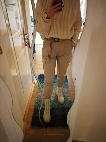 pantalone pamuk polyester: M (EU 38), Visok struk, Ravne nogavice