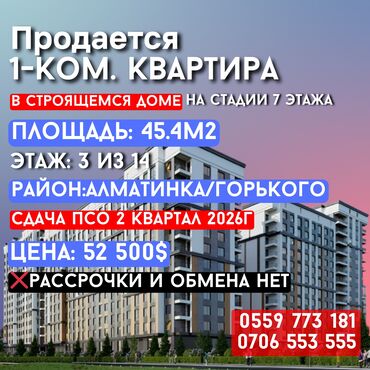 Продажа квартир: 1 комната, 45 м², Элитка, 3 этаж