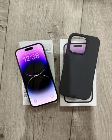 простые телефоны: IPhone 14 Pro, Б/у, 128 ГБ, Синий, Зарядное устройство, Защитное стекло, Чехол, 87 %