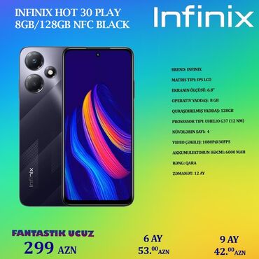 inci baxşəlili cavablar pdf: Infinix Hot 30 Play, 128 GB, rəng - Qara, Sensor