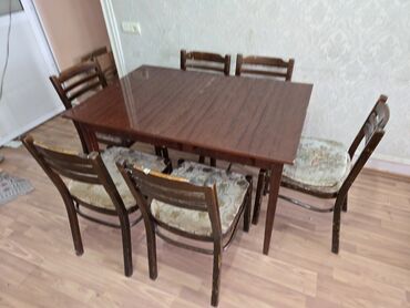 işlənmiş stular: Qonaq otağı üçün, İşlənmiş, Açılan, Dördbucaq masa, 6 stul