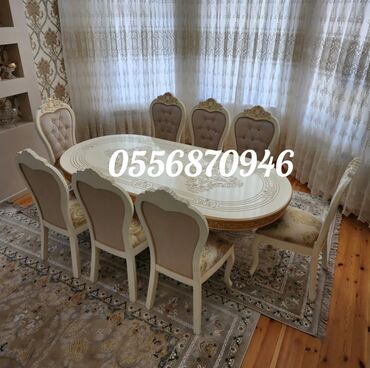 Masa və oturacaq dəstləri: Qonaq otağı üçün, Yeni, Açılmayan, Dördbucaq masa, 12 stul — 7