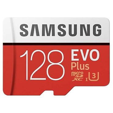 Samsung EVO Plus microSDXC 128 GB yaddaş kartı. Yazma sürəti 60 MB/s