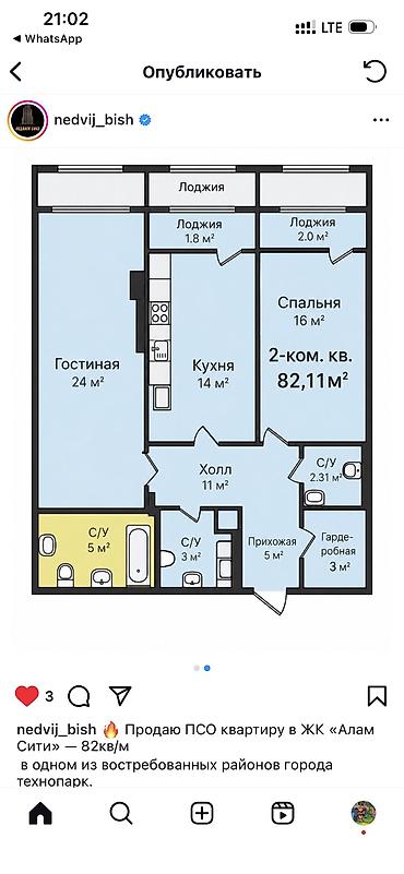 алам строй: 2 комнаты, 82 м², Технопарк Элитка, 15 этаж, ПСО (под самоотделку) — 2