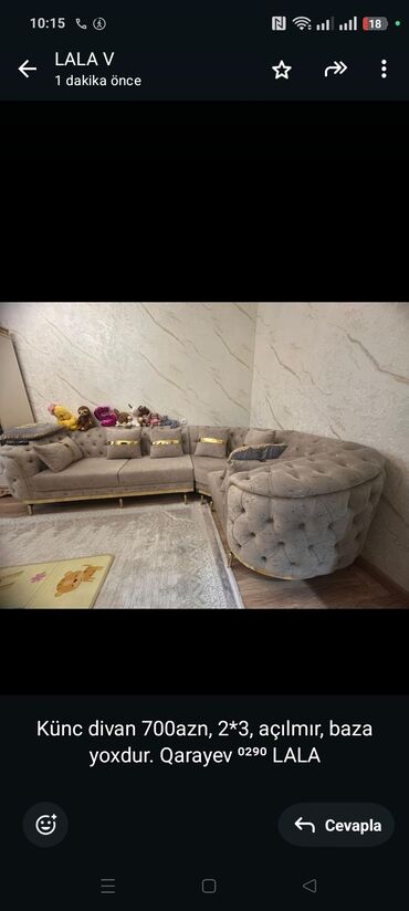 Künc divan 700azn, 2*3, açılmır, baza yoxdur. Qarayev ⁰²⁹⁰ LALA