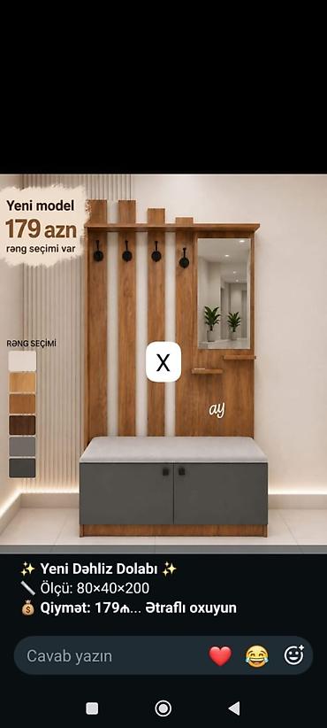 asma guzgu: Yeni Dəhliz Dolabı – Yeni model Ölçü: 80×40×200 sm Qiymət: 179 AZN — 1