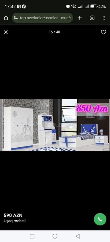 Uşaq və gənc otağı üçün dəstlər: Oğlan və qız üçün, Təknəfərlik çarpayı, Yazı masası — 9