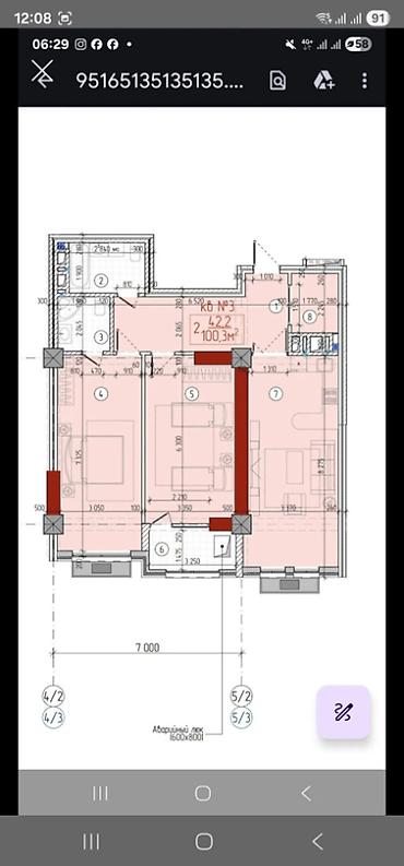 2 комнаты, 100 м², Ала-Арча ТРЦ Элитка, 7 этаж, ПСО (под самоотделку)