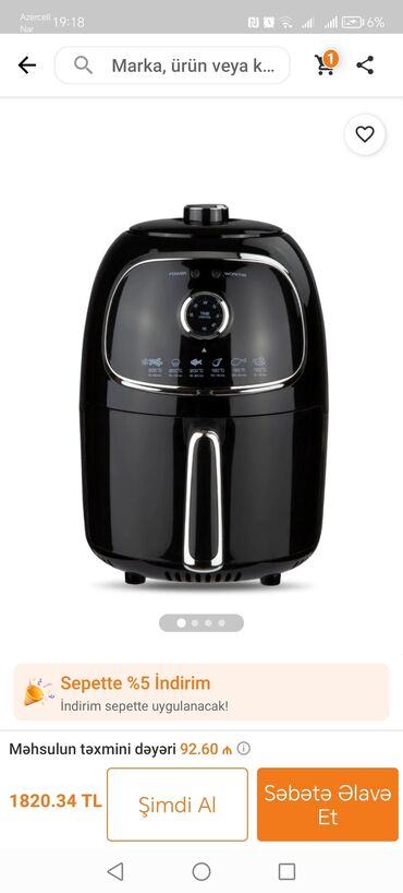 airfryer qiymeti: Bir dəfə işlənib yoxlamaq ucun.95 alinib 50 satilir 2 litir olduğu