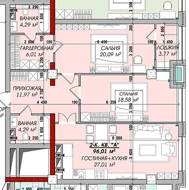 royal квартиры: 3 комнаты, 95 м², Политех Элитка, 5 этаж, ПСО (под самоотделку) — 5