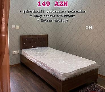 mebel ustu: Tək nəfərlik taxta çarpayı - Başlıq hissəsi düyməli dizaynla, yumşaq — 1