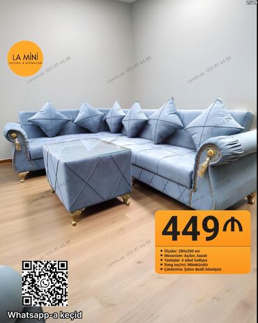 Komodlar: Məhsul: LA Mini künc divan dəsti - Ölçü: 280 x 200 sm - Mexanizm