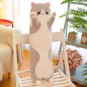 котенок белый купить: Кот Батон Игрушка Подушка Подушка-обнимашка цвет: серый длина 110