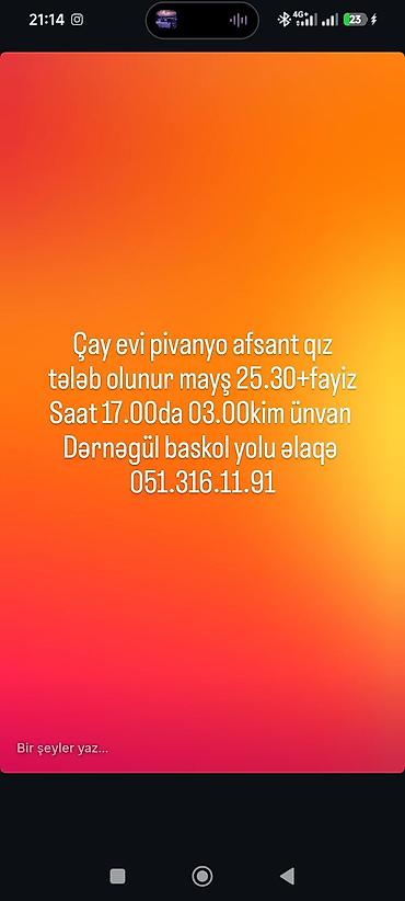 bakı restoran iş elanları: Ofisiant tələb olunur, Kafe, Gündəlik ödəniş, 30-45 yaş — 1