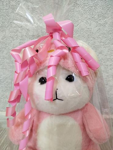 Игрушки: Мягкие игрушки — розовые зайчики 1) Большой зайчик в подарочной — 4