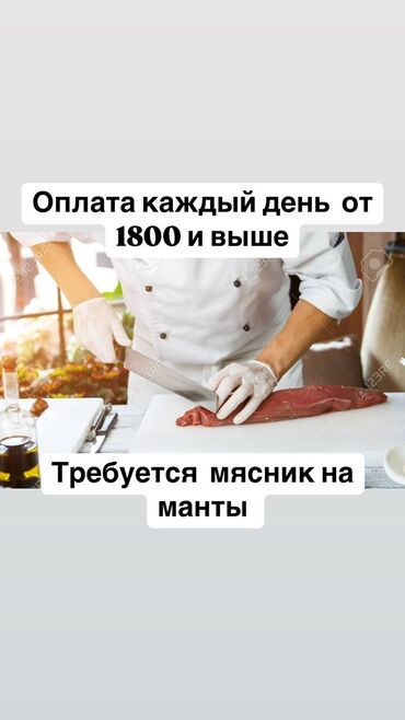 требуется повар садик: Требуется мясник на манты . 
Оплата каждый день