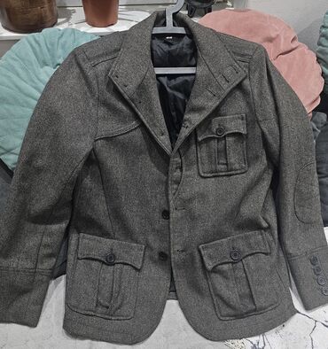 Ostale jakne: H&M muški kaputić/sako od tvida u riblja kost šari (siva/ugljen) — 2