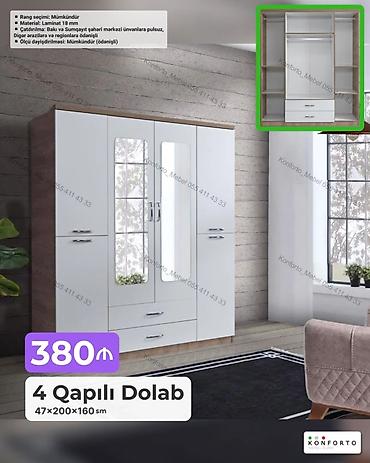 Ev üçün mebel: 4 qapılı paltar dolabı – 47×200×160 sm Xüsusiyyətlər: - Material: 18 — 1