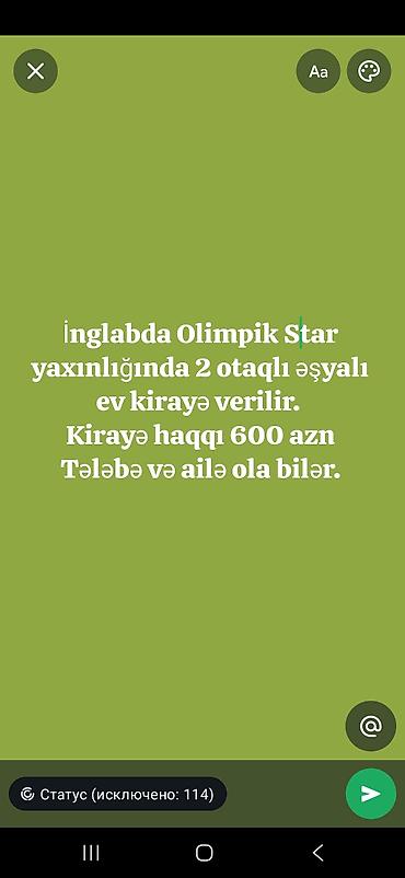 İnglabda, “Olimpik Star” yaxınlığında 2 otaqlı, əşyalı mənzil kirayə